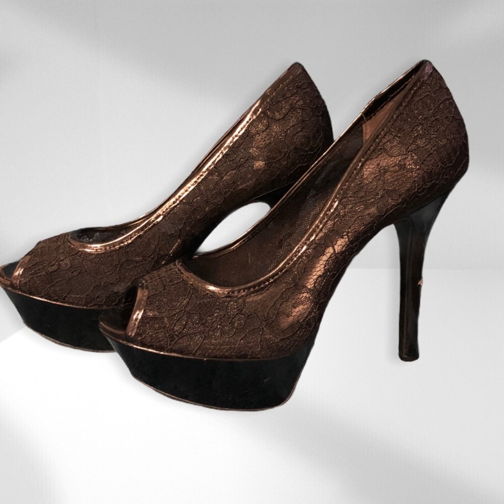 Guess Black Lace Platform Peep-toe Pumps